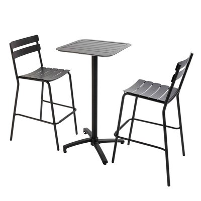 Table haute 60x60 cm inclinable en aluminium et 2 chaises hautes, ALMADA OVIALA