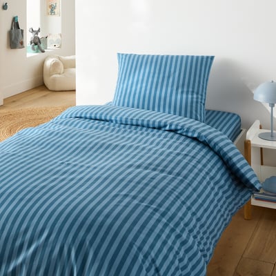 Sacha Blue 50% Recycled Cotton Child's Duvet Cover Set with Square Pillowcase LA REDOUTE INTERIEURS