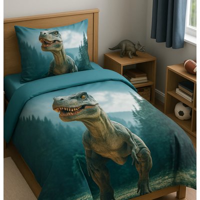 Parure de Lit Enfant Imprimée 100% Coton, DINOSAURE T-REX HOME