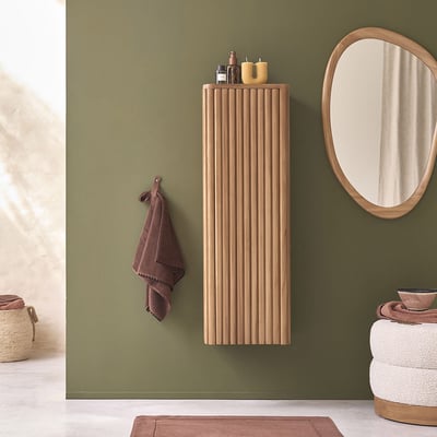 Colonne de salle de bain suspendue 1 porte en teck massif  BELIZE BERAH GETAH