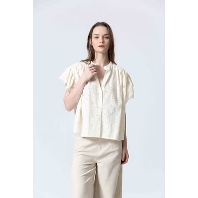 Haut See U Soon Écru Et Noir - Taille M/L - Top Blouse Occasion Très Bon État