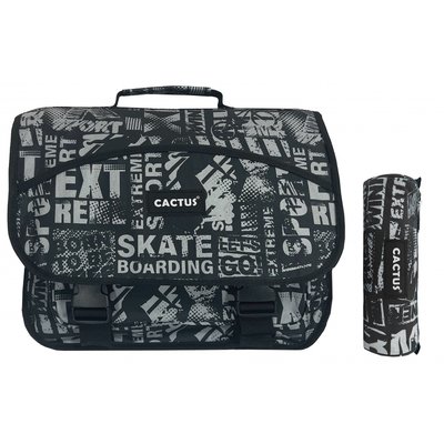 Cartable scolaire double compartiment & trousse offerte sans roulettes CACTUS