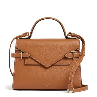 Sac à main double rabat moyen modèle en cuir grainé EMILIE LE TANNEUR