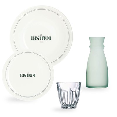 Service de table 19 pièces avec 12 assiettes, 6 verres et 1 carafe 0.75L LUMINARC