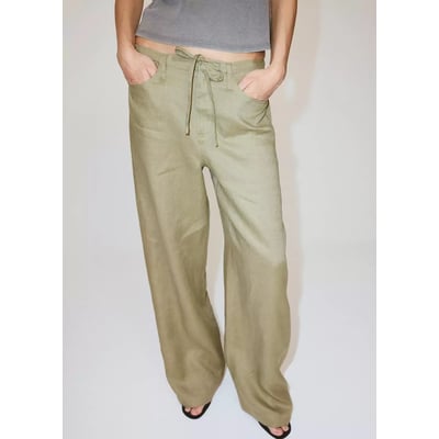 Pantalon lin nœud MANGO