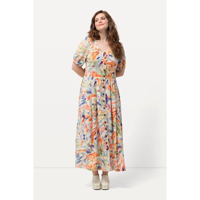 Robe en lin mélangé. Col rond ULLA POPKEN