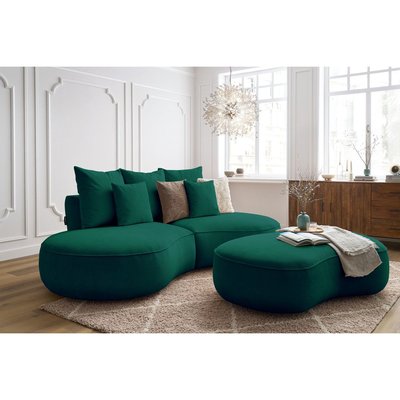 Canapé droit fixe 5 places en tissu texturé avec pouf, SAINT-GERMAIN BOBOCHIC