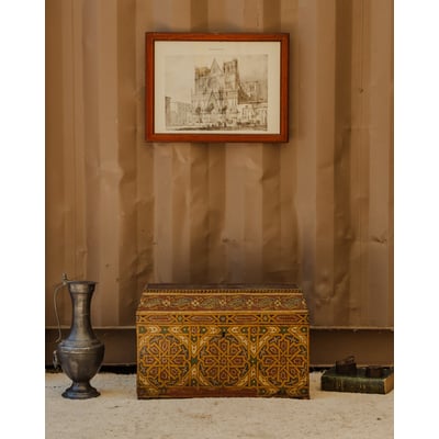 Coffre en bois à motifs Lucien N°148 - Bon état DEBONGOUT