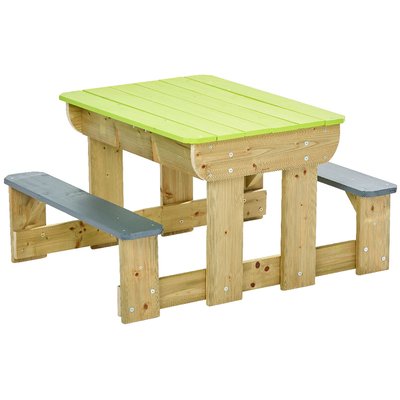 Table de pique-nique en bois pour enfants avec bancs et bacs en plastiques KANGUI