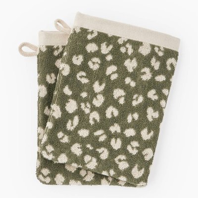 Lot de 2 gants de toilette à motif léopard, 15x21cm, en coton BIO GOTS MONOPRIX
