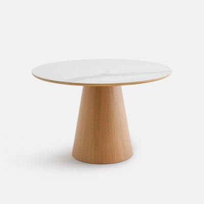 Mesa redonda de comedor, de chapa de roble y piedra cerámica, para 4 comensales, WHIZ LA REDOUTE INTERIEURS