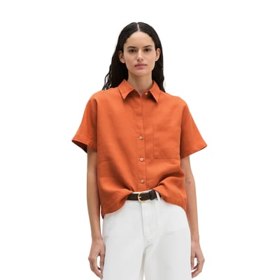 Blouse en lin à manches courtes regular avec de larges plis dans le dos MARC O'POLO