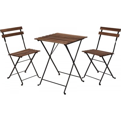 Set table + 2 chaises de jardin pliable en métal noir et bois WADIGA