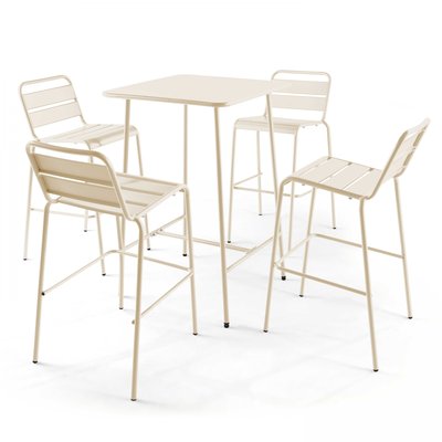 Table de bar et 4 chaises hautes en métal, PALAVAS OVIALA