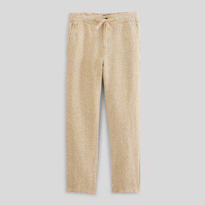 Pantalon droit élastiqué uni en 100% lin MONOPRIX