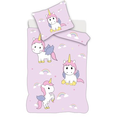 Parure de Lit Bébé Coton Réversible Licorne Arc En Ciel HOME