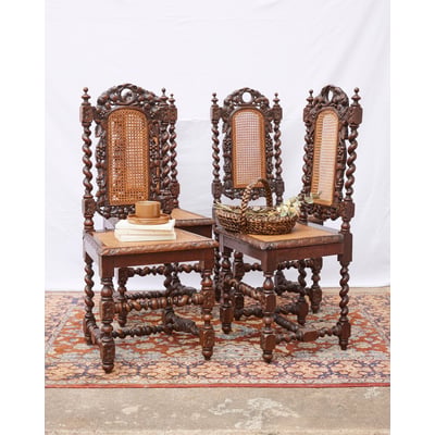 Lot de 4 chaises en chêne et cannage Claude N°1430 - Bon état DEBONGOUT