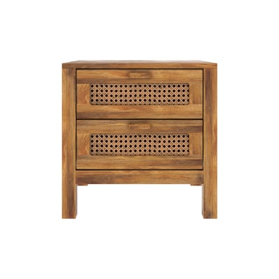 Table de chevet 2 tiroirs en bois de manguier et cannage - TIKI MAISON PAVANE