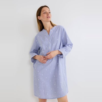 Chemise de nuit à rayures et pois brodés en coton BIO MONOPRIX