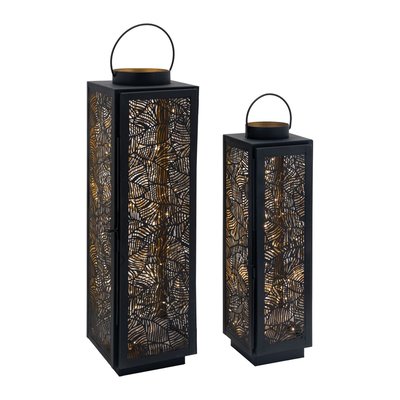 Lanternes en métal laqué noir carrée motif feuilles (Lot de 2) AUBRY GASPARD