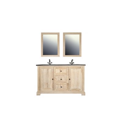 Meuble double vasque en chêne blanchie L140 et 2 miroirs (ensemble) - VIENNE II HELLIN, DEPUIS 1862