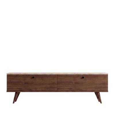 Meuble TV 2 portes plateau effet travertin et bois L140cm- YARA DRAWER