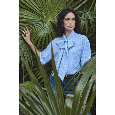 Blouse col lavallière à manches courtes en coton DARINE Maison 123