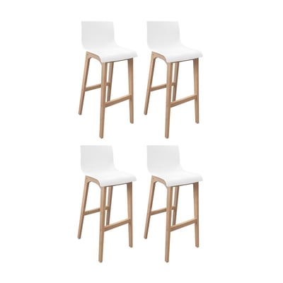 Lot de tabourets de bar en chêne et assise plastique blanche 75cm TANNA|Lot de 4 | Lot de 4 MOB IN