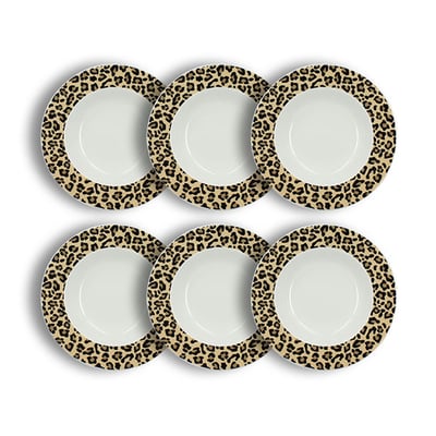 Lot de 6 assiettes creuses 20cm en porcelaine, LEOPARD NOVASTYL