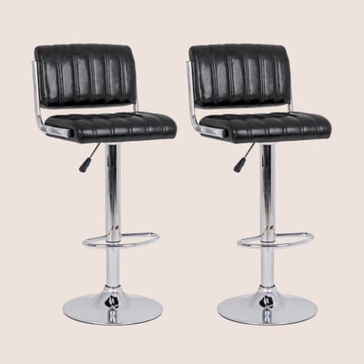 Tabourets de bar réglables chromés et simili noir (lot de 2) - EDDIE HELLIN, DEPUIS 1862