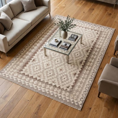 Tapis d'orient, motif géométrique artisanal, tissé à plat, KILIM 5 UN AMOUR DE TAPIS