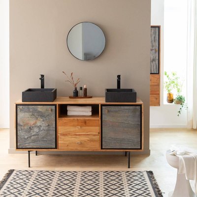 Meuble sous vasque en bois d'acacia et pierre  CÔME MADE IN MEUBLES 