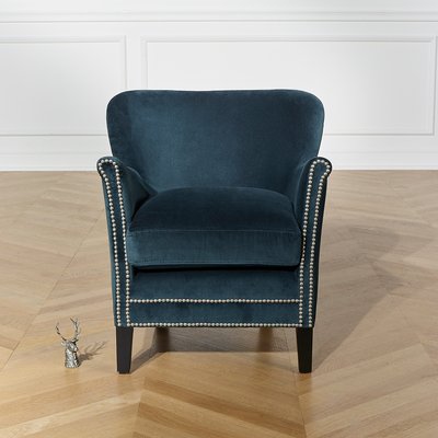Fauteuil club clouté en pin et velours clouté MAX ROBIN DES BOIS