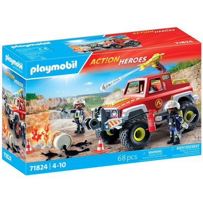 Véhicule de pompiers avec bidon d'essence enflammé PLAYMOBIL