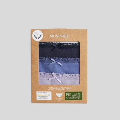 Lot de 3 culottes EVA en coton BIO, certifié OEKO-TEX MONOPRIX