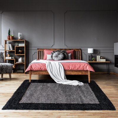 Tapis poils longs shaggy tissé motif simple BORDURE UN AMOUR DE TAPIS