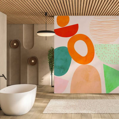 Papier peint jeu de formes roses HEXOA