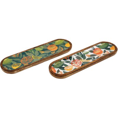 Plateau en manguier et émail Agrumes (Lot de 2) JARDINDECO