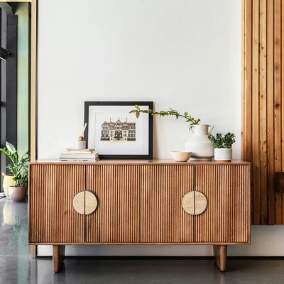 Buffet en bois de manguier et travertin MOON PIER IMPORT