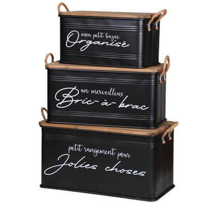 Set de 3 malles en métal et bois 68x35x35cm URBAN LIVING