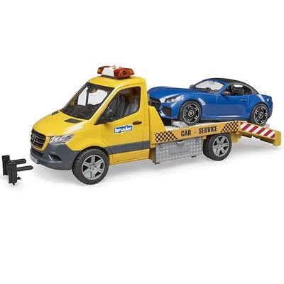 Camion de dépannage Mercedes Benz Sprinter, avec véhicule Bruder Roadster et module son et lumière BRUDER