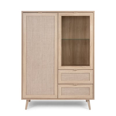Vaisselier 2 portes 2 tiroirs H139 cm - Impression Rotin - BALI CALICOSY