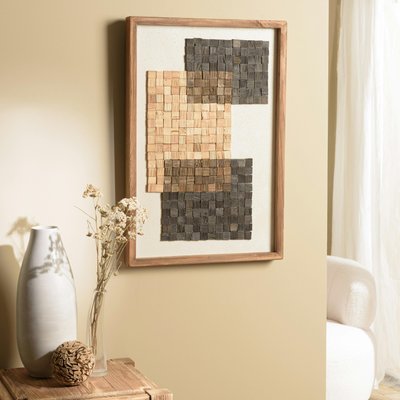 Décoration murale bois et tissu décor 3 mosaïques 42 x 62 cm DENVER PIER IMPORT