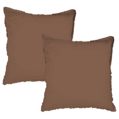 Set de 2 taies d’oreiller unies à franges, COTON LAVÉ MATT ET ROSE