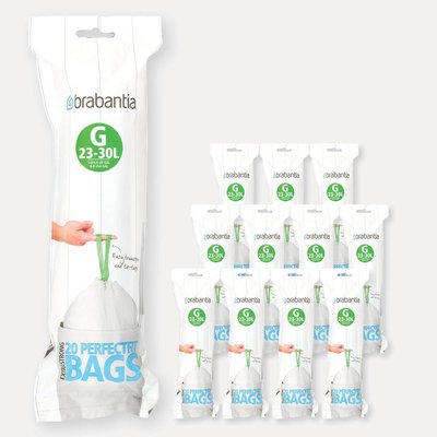 Lot de 12 rouleaux de 20 sacs poubelle 23/30 l blanc code G ( dont 1 offert) BRABANTIA
