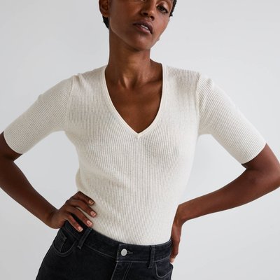 Pull manches coude à côtes en coton et cachemire MONOPRIX