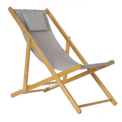 Chaise longue pliante chilienne en bois et tissu gris - 57.5x113x77cm WADIGA