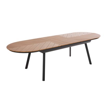 Table de jardin extensible rectangulaire en aluminium et bois synthétique, JAKARTA OVIALA
