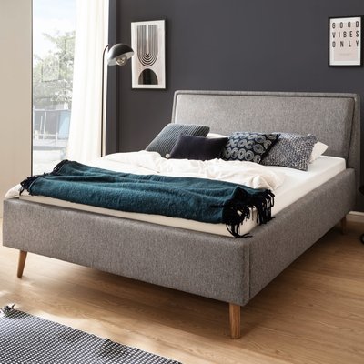 Lit rembourré en tissu avec tête de lit lisse TERRE DE NUIT