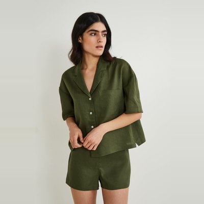 Pyjashort uni manches courtes en lin MONOPRIX